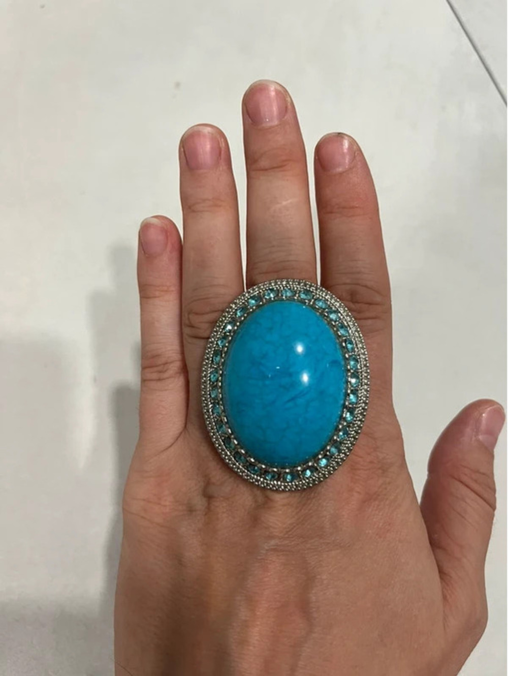 Vintage Contemporary Turquoise & Rhinestone stretch ring